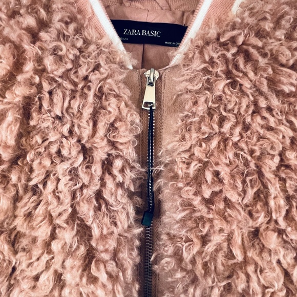 Zara Basic Dusty Pink Mauve Faux Fur Teddy Boho Bomber Jacket Size XS - Picture 9 of 15